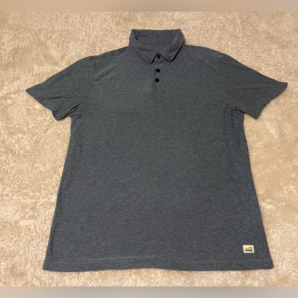 Vuori Strato Tech Polo Shirt Men's Pool Blue Heather Performance Golf Size S